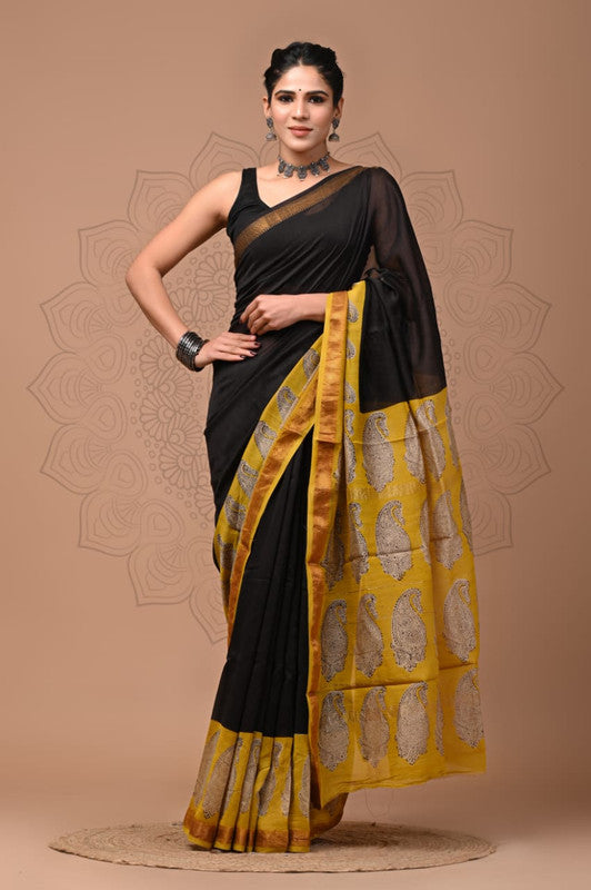 Pure Maheshwari Silk Saree with Paisley Border Design image 1