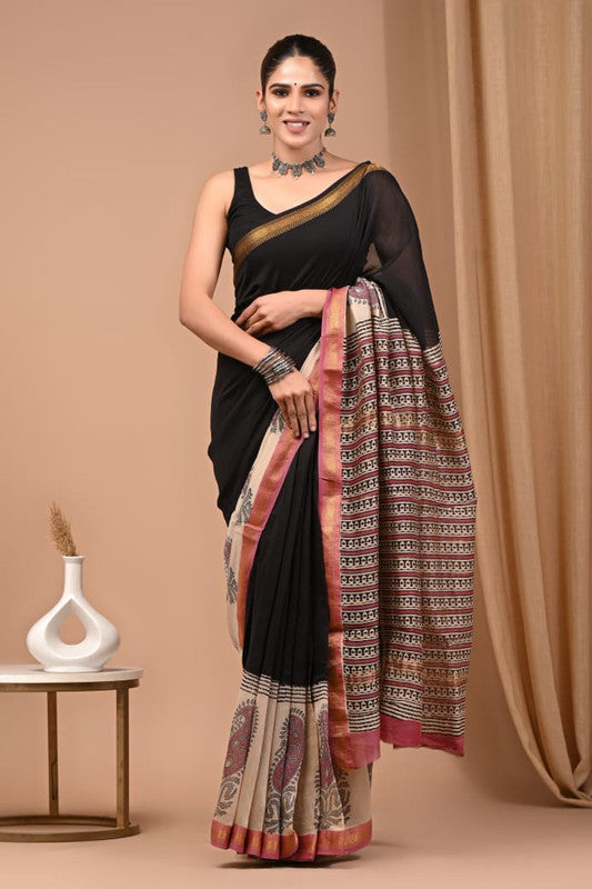 Women's Pure Maheshwari Silk Saree with Ornate Striped Pallu image 1