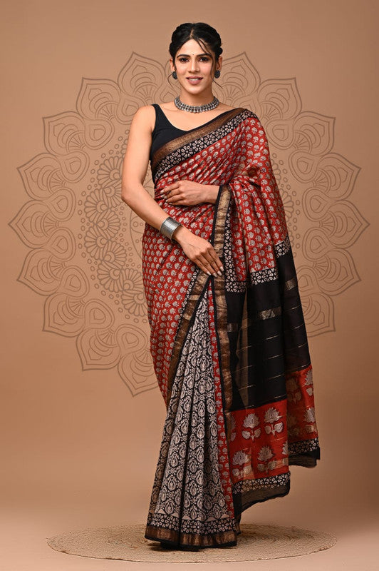 Pure Maheshwari Silk Saree - Half-Half Panel Design image 1
