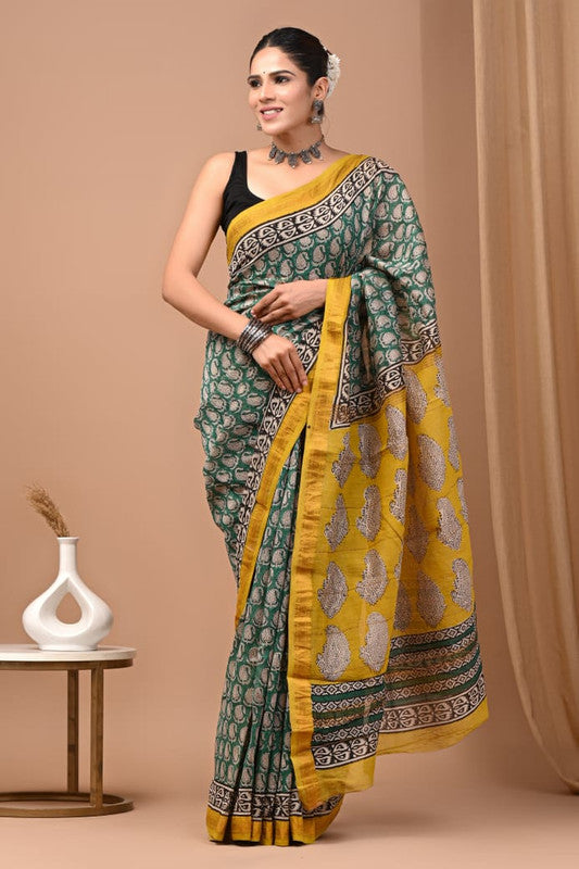 Pure Maheshwari Silk Saree with Paisley Leaf Design image 1