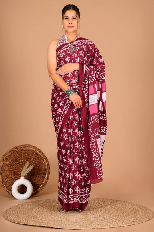 Pure Cotton Mulmul Leaf & Check Pallu Saree image 3