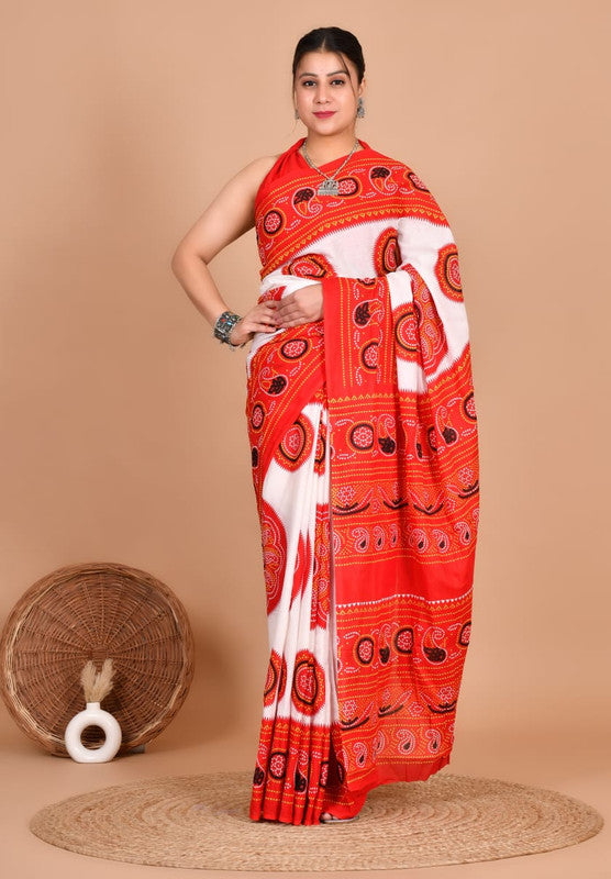 Pure Cotton Mulmul Bandhani Paisley Saree image 4