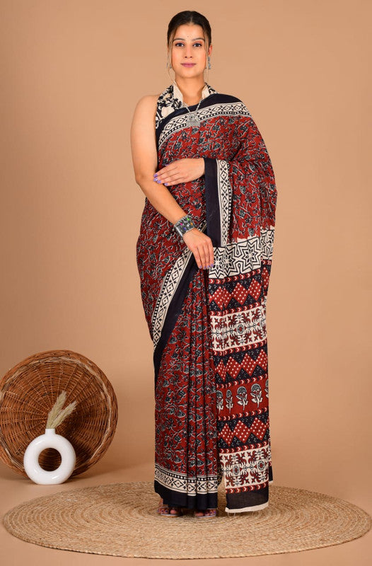 Pure Cotton Mulmul Saree with Mughal Block Print image 3