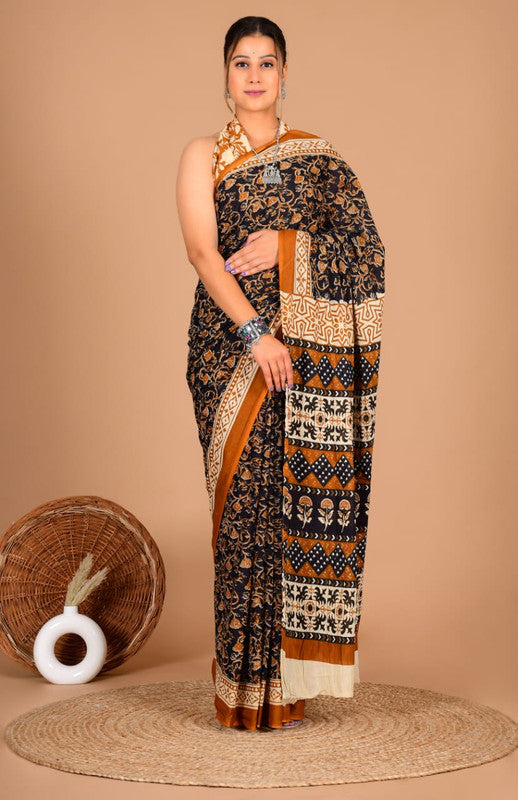 Pure Cotton Mulmul Saree with Mughal Block Print image 1