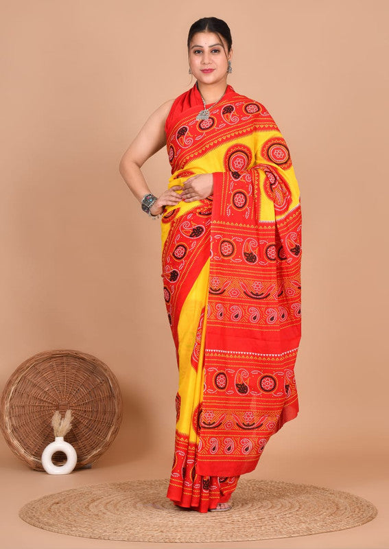 Pure Cotton Mulmul Bandhani Paisley Saree image 8