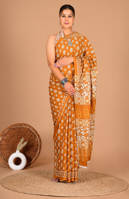 Pure Cotton Mulmul Leaf Motif Saree image 3