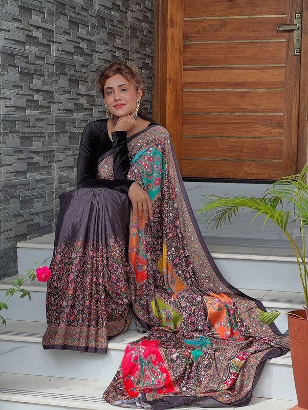 Heavy Georgette Saree with Mosaic Digital Print & 2500 Mirror Work Units image 1