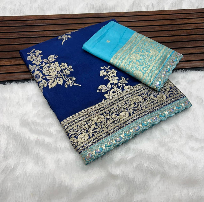 Pure Banarasi Dola Silk Saree with Zari Jaquard Weave & Sequence Cut Work image 1