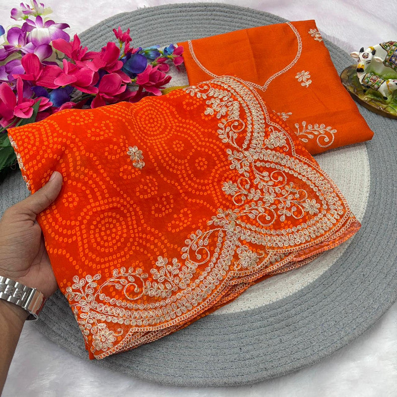 Georgette Bandhani Pitta Work Saree with Unstitched Blouse image 4