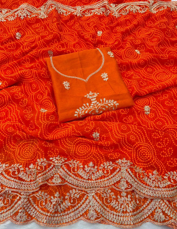 Georgette Bandhani Pitta Work Saree with Unstitched Blouse image 8