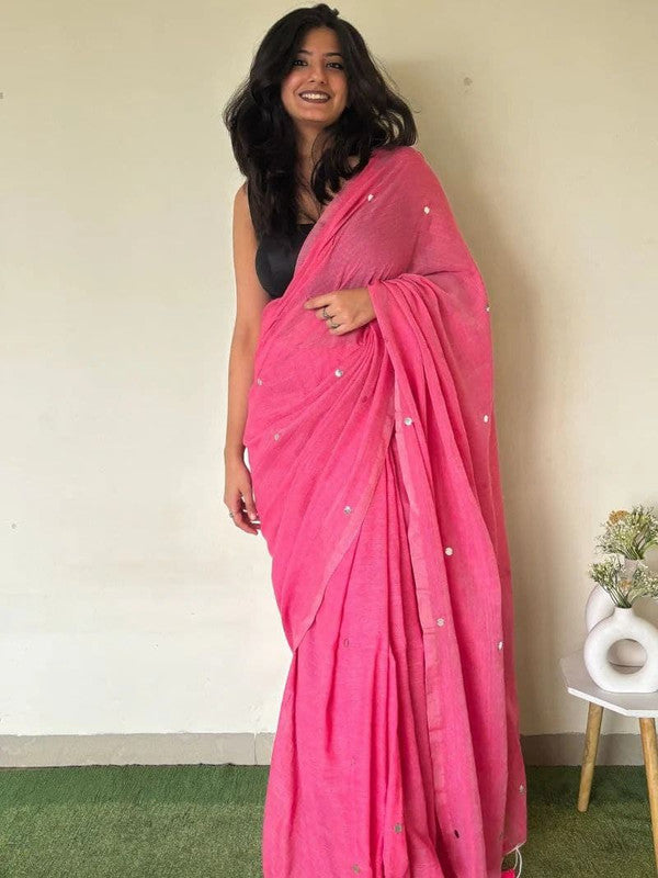 Monalisa Khadi Cotton Mirror Work Saree with Running Blouse image 15