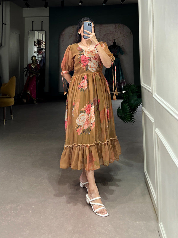 Floral Printed Georgette Ruffled Midi Frock Dress image 3