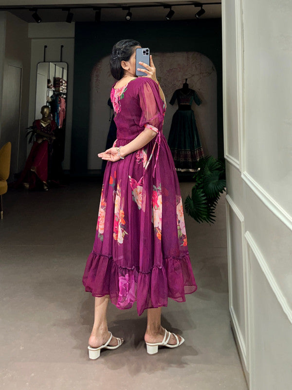 Floral Printed Georgette Ruffled Midi Frock Dress image 11