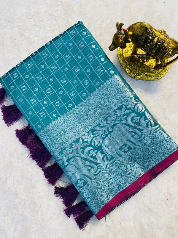 Khicha Checks Woven Silk Saree with Kanchipuram Border image 1