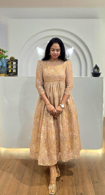 Yellow Georgette Square Neck Empire Waist Floral Maxi Dress image 2