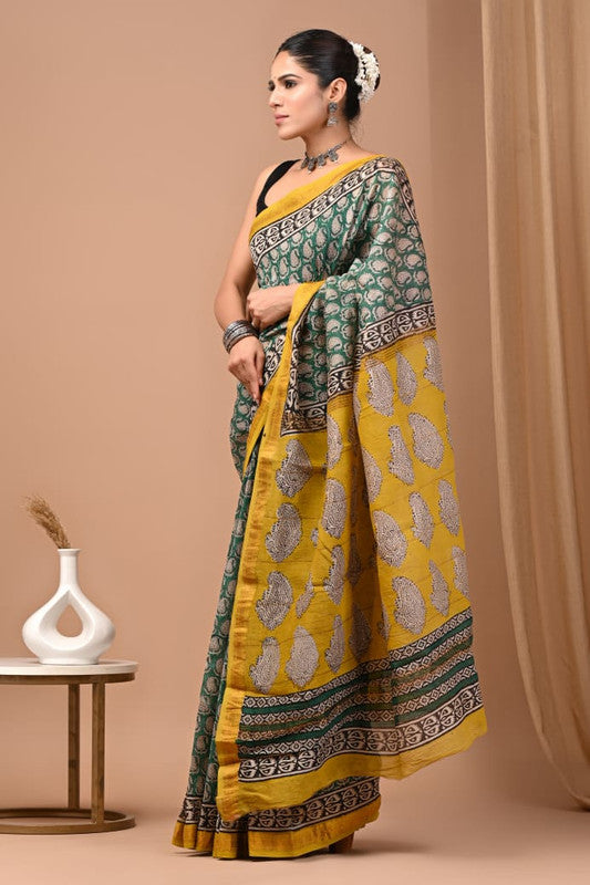 Pure Maheshwari Silk Saree with Paisley Leaf Design image 2