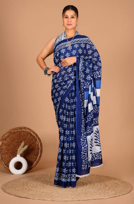 Pure Cotton Mulmul Leaf & Check Pallu Saree image 2