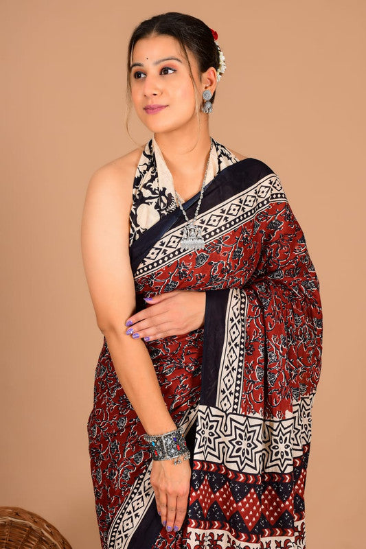 Pure Cotton Mulmul Saree with Mughal Block Print image 4