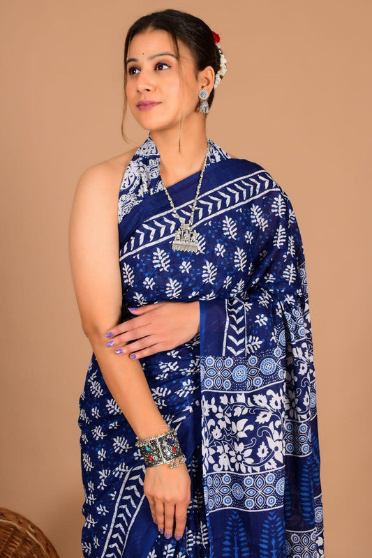 Pure Cotton Mulmul Leaf Motif Saree image 2