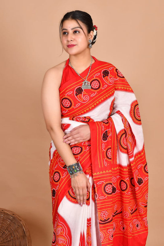 Pure Cotton Mulmul Bandhani Paisley Saree image 5
