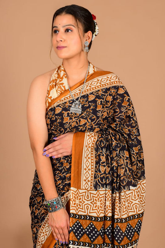Pure Cotton Mulmul Saree with Mughal Block Print image 2