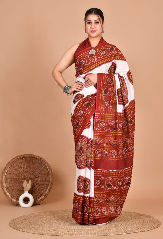 Pure Cotton Mulmul Bandhani Paisley Saree image 7