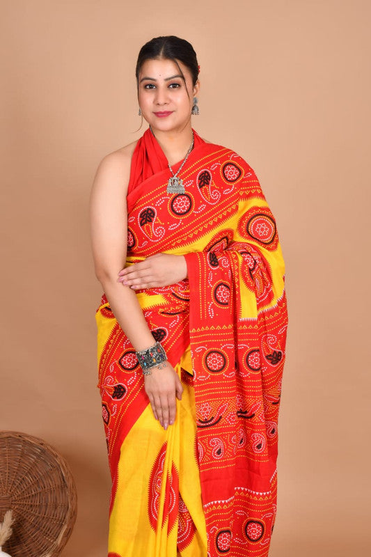 Pure Cotton Mulmul Bandhani Paisley Saree image 9