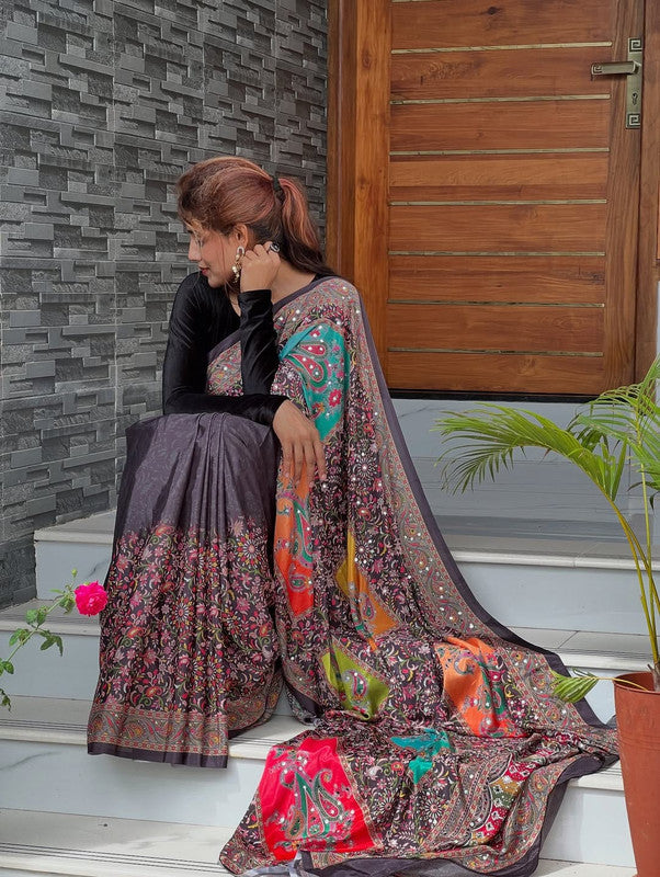 Heavy Georgette Saree with Mosaic Digital Print & 2500 Mirror Work Units image 2