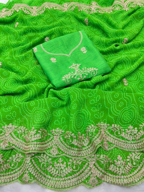 Georgette Bandhani Pitta Work Saree with Unstitched Blouse image 2