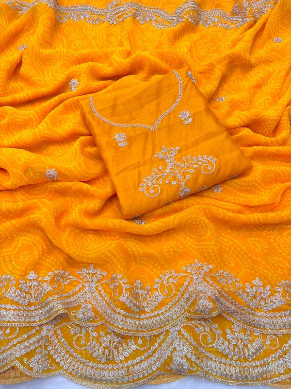 Georgette Bandhani Pitta Work Saree with Unstitched Blouse image 11
