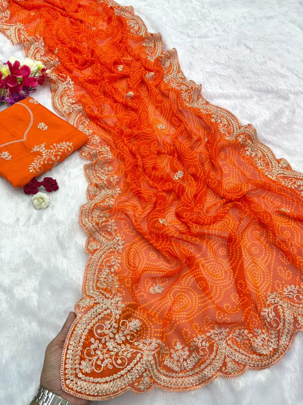Georgette Bandhani Pitta Work Saree with Unstitched Blouse image 5