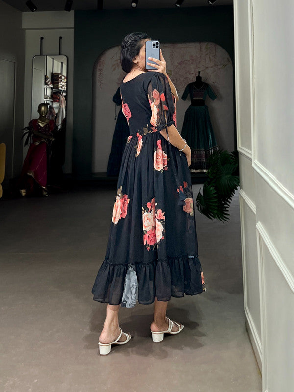 Floral Printed Georgette Ruffled Midi Frock Dress image 2