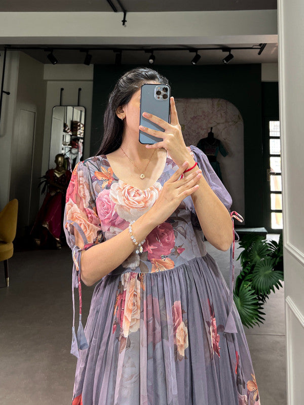 Floral Printed Georgette Ruffled Midi Frock Dress image 8