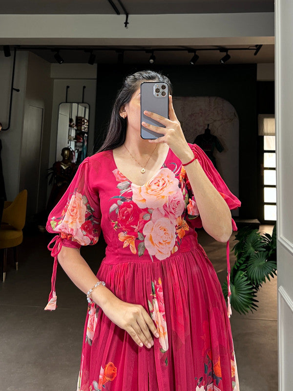 Floral Printed Georgette Ruffled Midi Frock Dress image 10