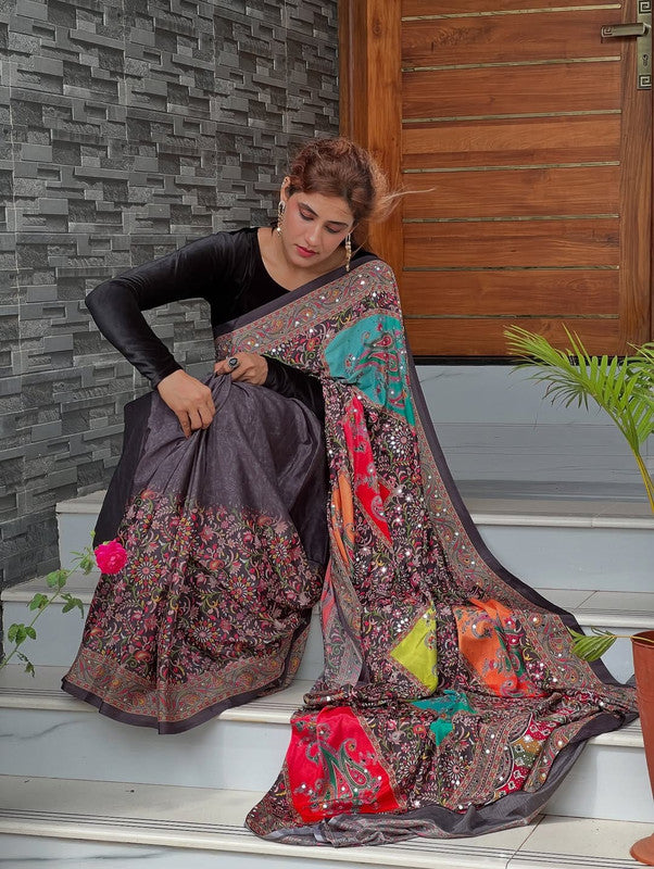 Heavy Georgette Saree with Mosaic Digital Print & 2500 Mirror Work Units image 3