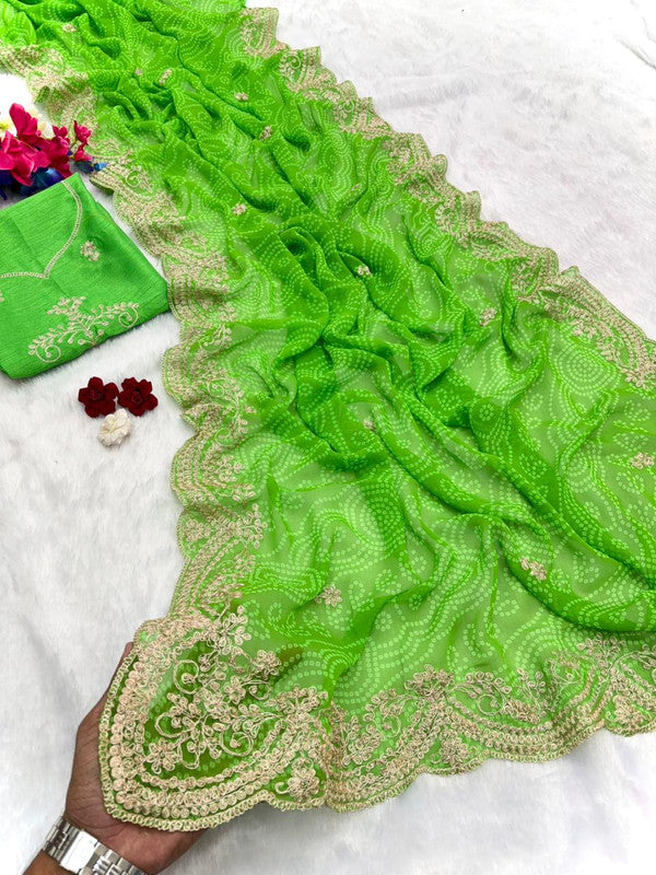Georgette Bandhani Pitta Work Saree with Unstitched Blouse image 3