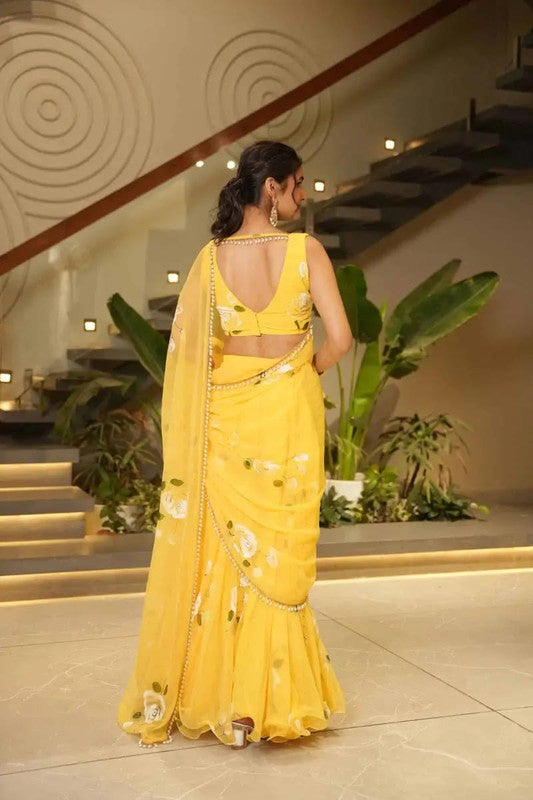 Trendy Soft Georgette Floral Print Pre-Draped Lehenga Saree with Ruffles image 3