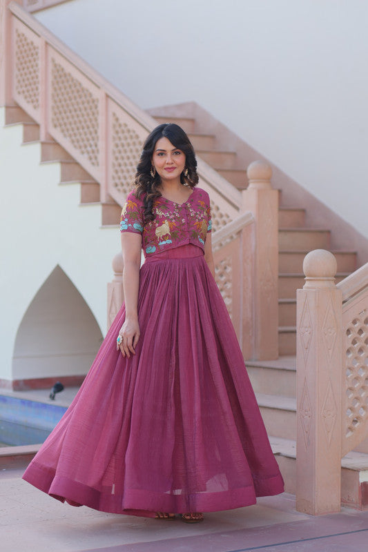 Silver Crunchy Fabric Koti Gown with Embroidery image 12