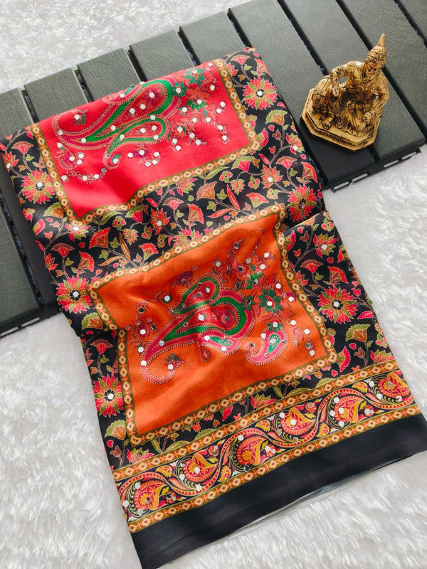 Heavy Georgette Saree with Mosaic Digital Print & 2500 Mirror Work Units image 6