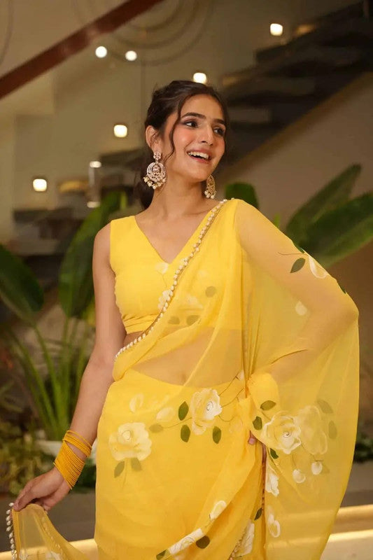 Trendy Soft Georgette Floral Print Pre-Draped Lehenga Saree with Ruffles image 6