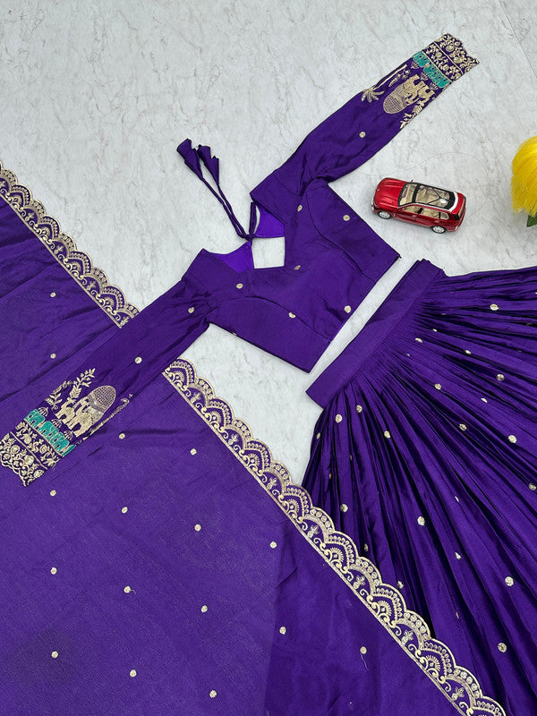 Elegant Chinon Embroidered Lehenga Choli with Elephant & Palm Tree Design image 7