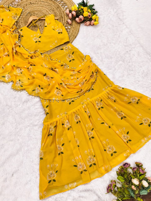 Trendy Soft Georgette Floral Print Pre-Draped Lehenga Saree with Ruffles image 9