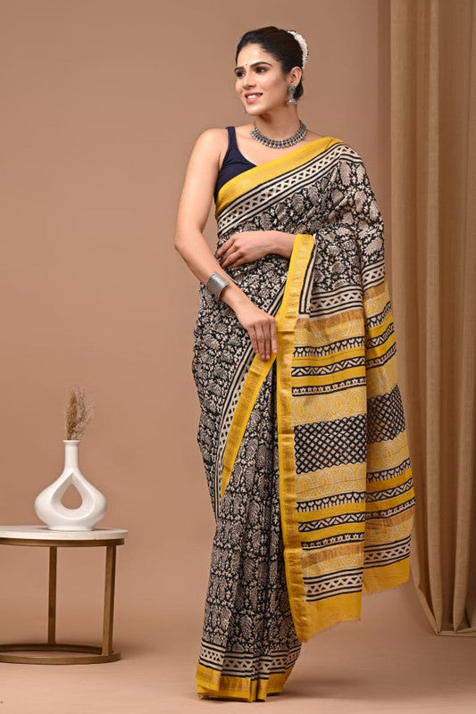 Pure Maheshwari Silk Striped Pallu Saree with Blouse Piece image 1