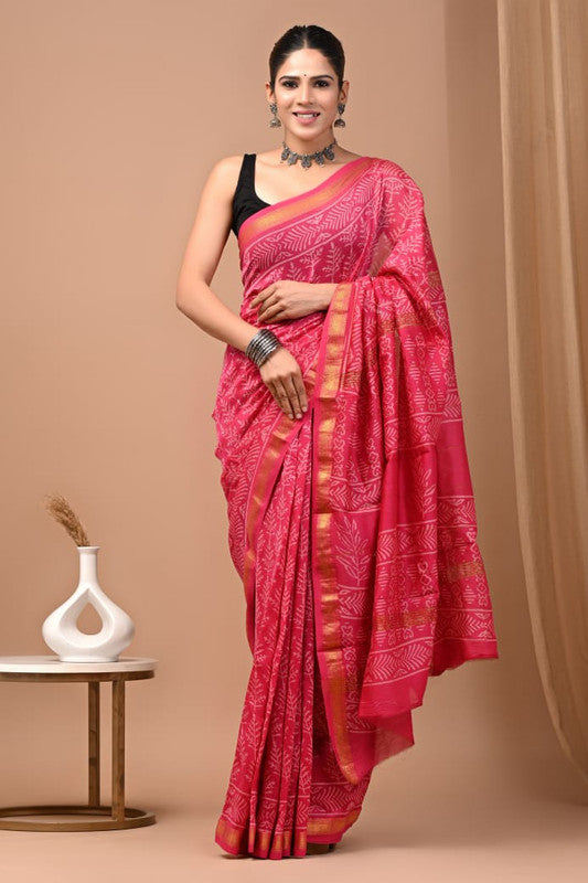 Women's Pure Maheshwari Silk Saree with Minimal Block Print image 1