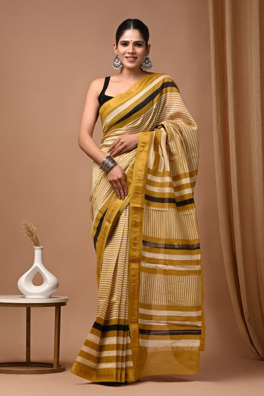 Pure Maheshwari Silk Striped Saree with Blouse Piece image 6