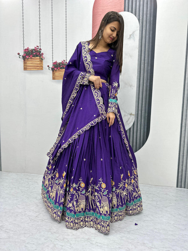 Elegant Chinon Embroidered Lehenga Choli with Elephant & Palm Tree Design image 1