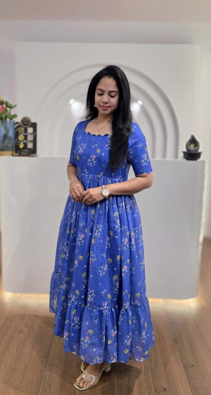 Blue Square Neck Tiered Floral Georgette Maxi Dress image 2