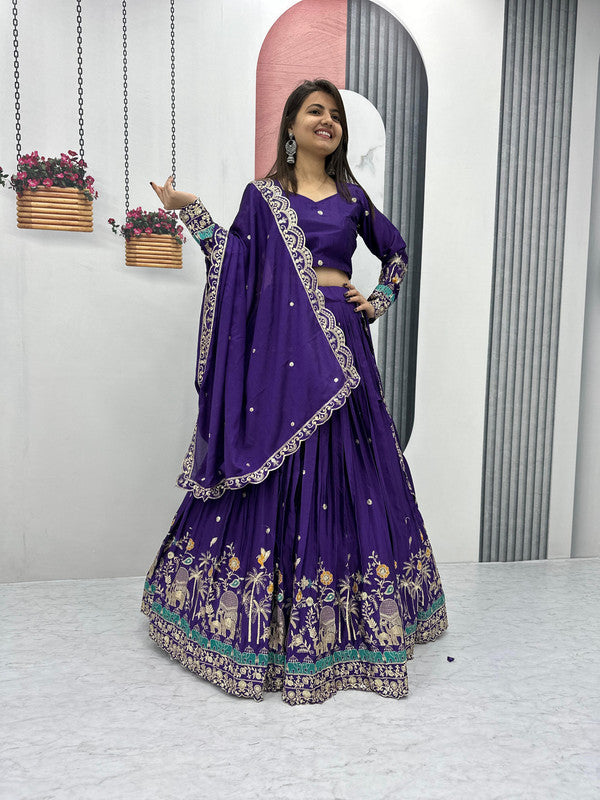 Elegant Chinon Embroidered Lehenga Choli with Elephant & Palm Tree Design image 2