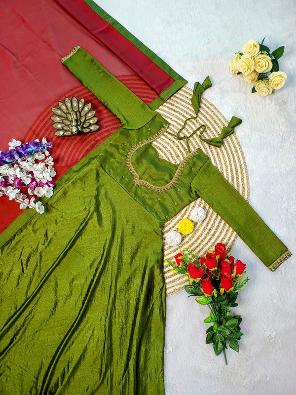 Designer Hand Work Anarkali Gown with Rangoli Silk Dupatta image 3