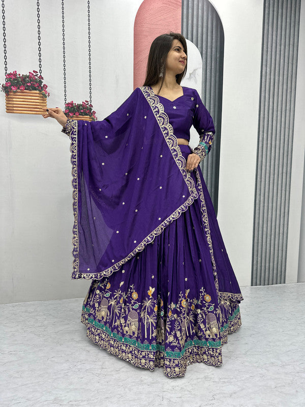 Elegant Chinon Embroidered Lehenga Choli with Elephant & Palm Tree Design image 3